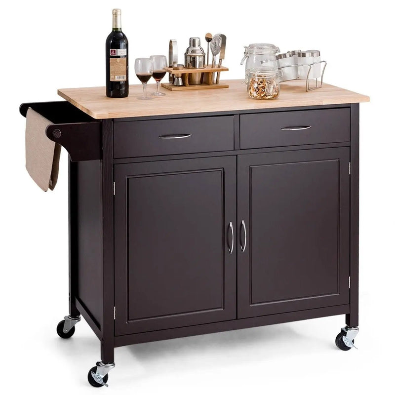 Brown Kitchen Island Storage Cart with Wood Top and Casters by HomePacific