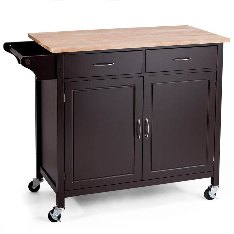 Brown Kitchen Island Storage Cart with Wood Top and Casters by HomePacific