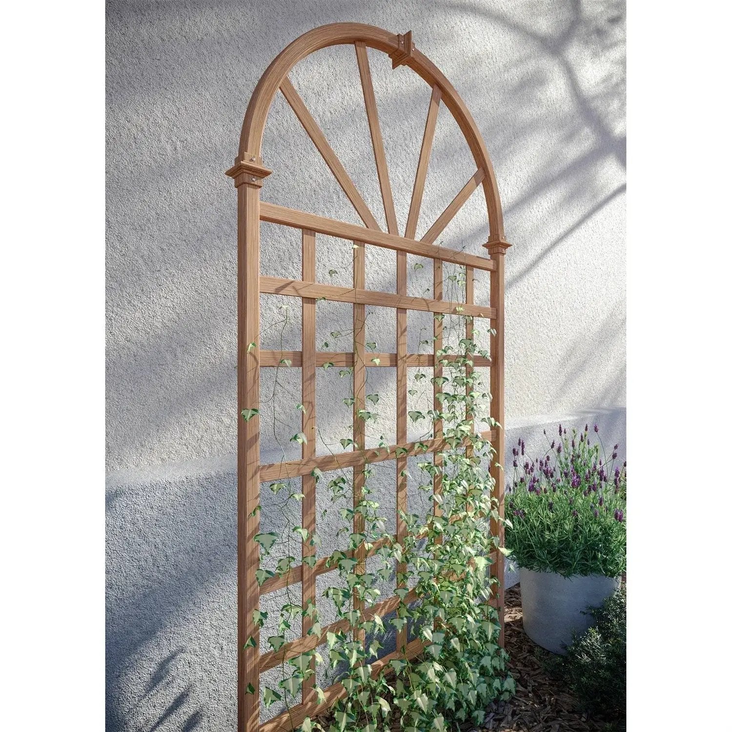 77-inch Outdoor Light Brown Vinyl Lattice Garden Trellis with Arched Top by HomePacific