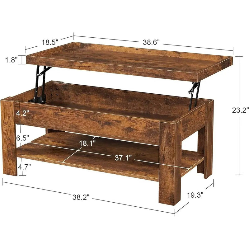 Modern Lift Top Coffee Table with Storage Shelf in Brown Wood Finish by HomePacific