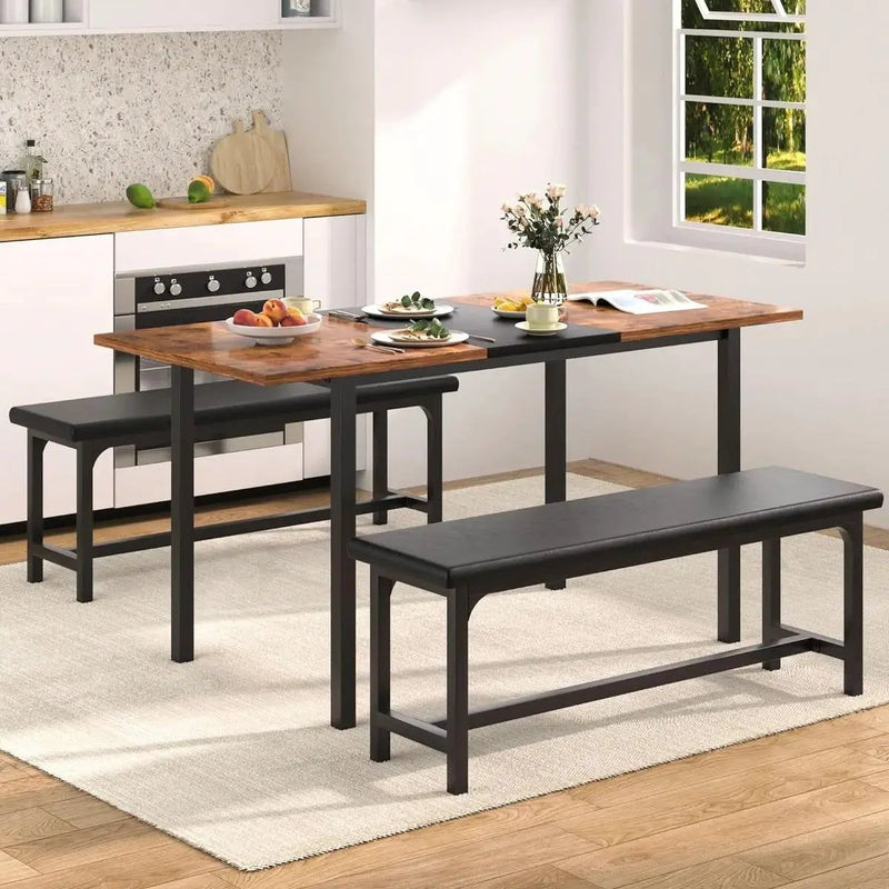 Modern 3-Piece Dining Set with Expandable Kitchen Table and 2 Backless Benches by HomePacific