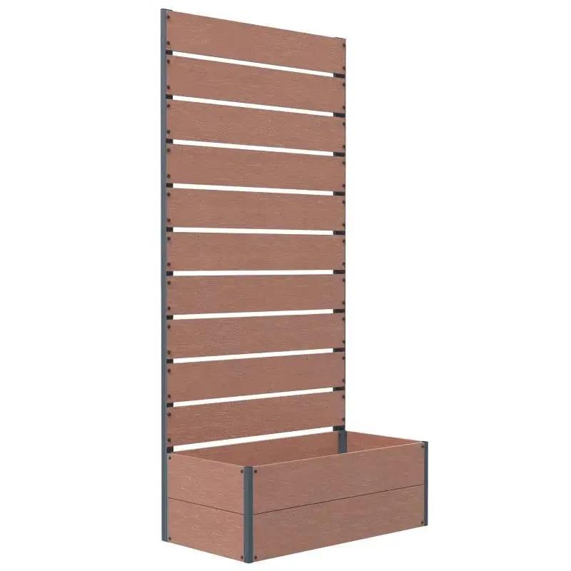 Raised Garden Bed Planter with Slatted Fence Trellis in Brown Wood Finish by HomePacific