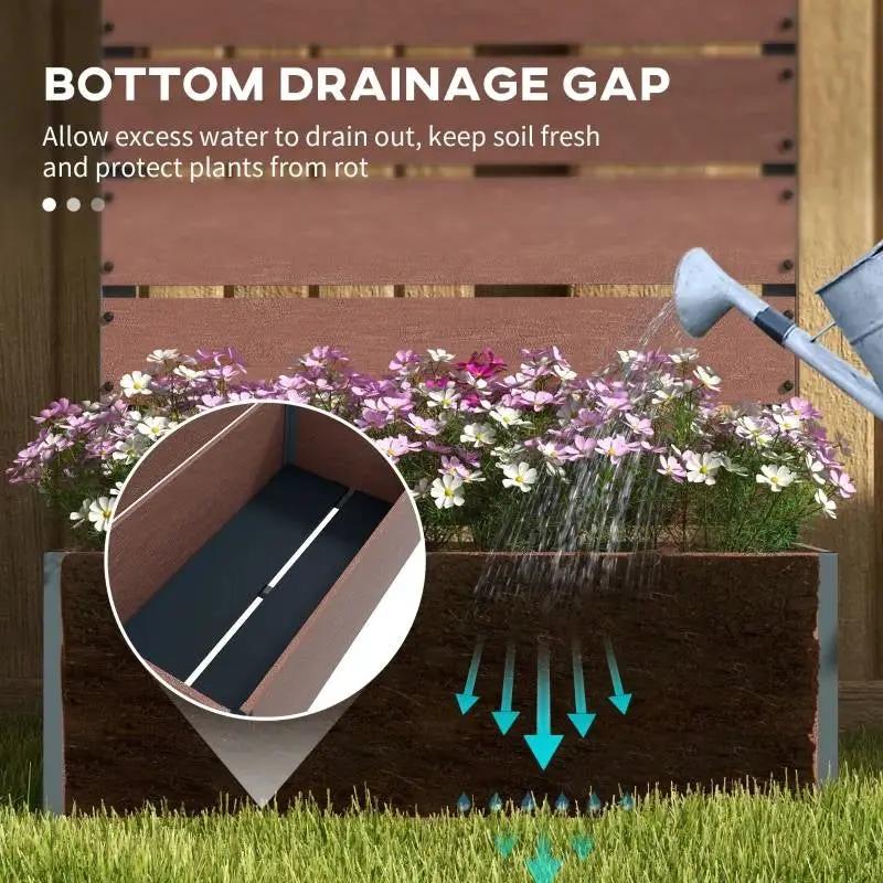 Raised Garden Bed Planter with Slatted Fence Trellis in Brown Wood Finish by HomePacific
