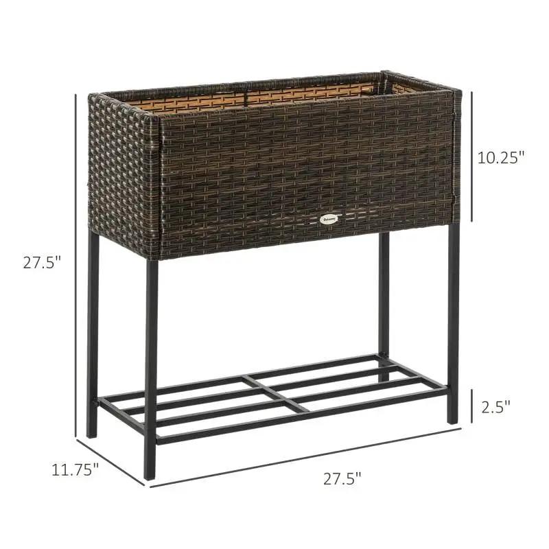 Brown Modern PE Rattan Wicker Raised Garden Bed Elevated Planter Box by HomePacific