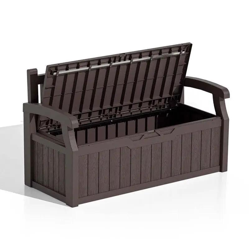 Heavy Duty Brown Plastic Outdoor Storage Garden Bench Patio Deck Box by HomePacific