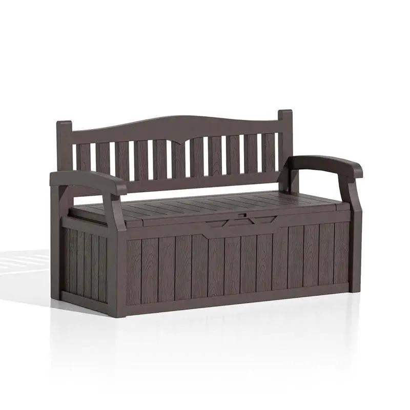 Heavy Duty Brown Plastic Outdoor Storage Garden Bench Patio Deck Box by HomePacific