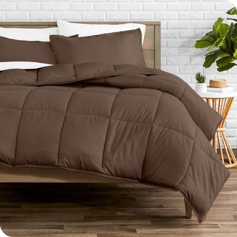 Queen size 3-Piece Down Alternative Microfiber Comforter Set in Chocolate Brown by HomePacific