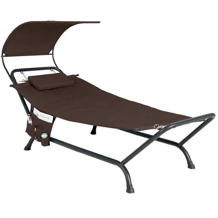 Brown Outdoor Hammock Style Chaise Lounge Chair Cot with Canopy and Storage Bag by HomePacific