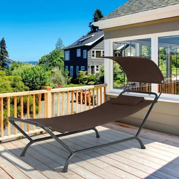 Brown Outdoor Hammock Style Chaise Lounge Chair Cot with Canopy and Storage Bag by HomePacific