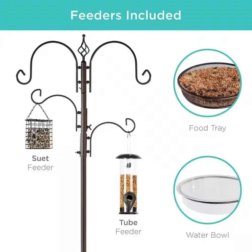 Complete Bird Feeder Set with Bronze Metal Stand Suet Water Bowl Tube and Tray by HomePacific