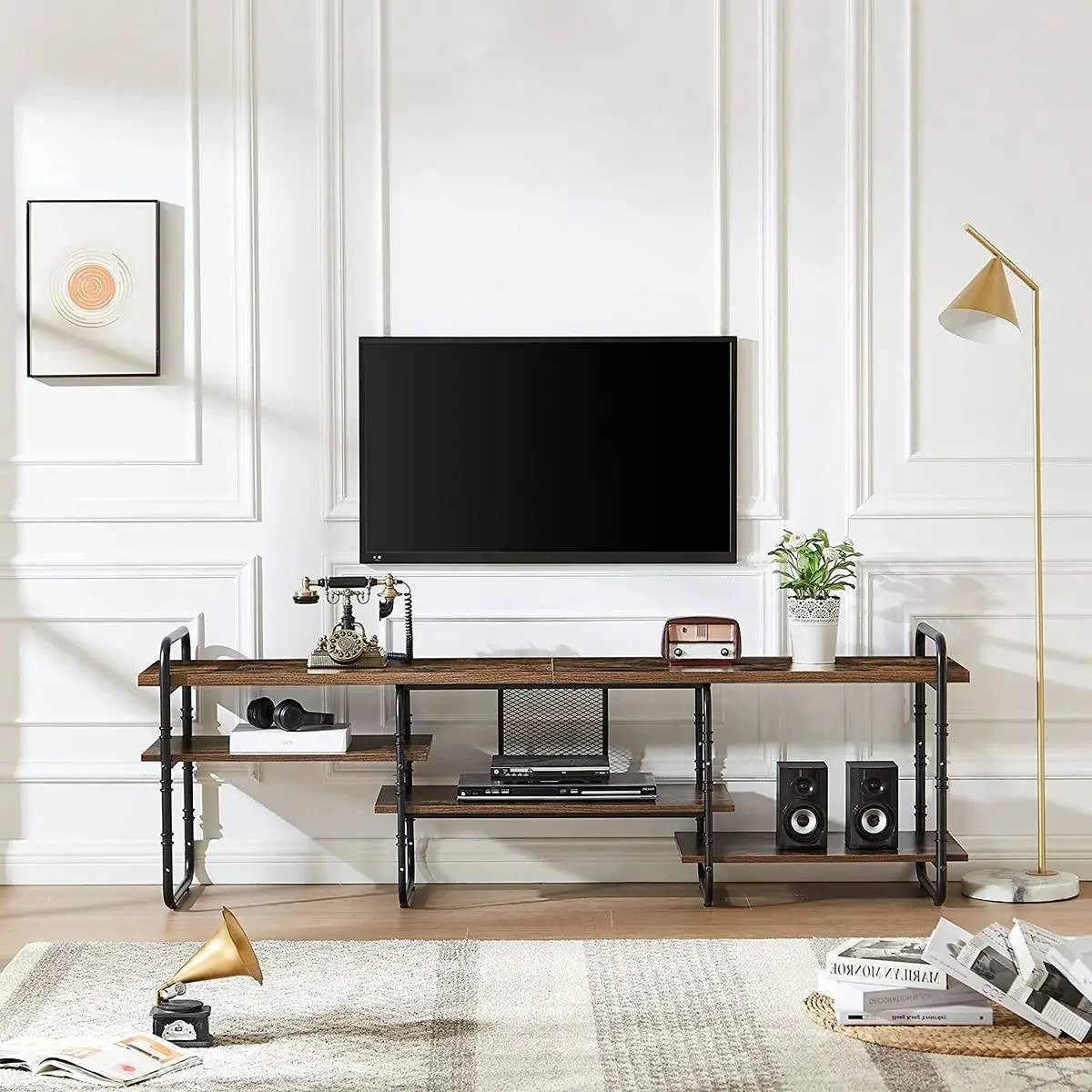 Industrial Modern Metal Wood Entertainment Center TV Stand for TV up to 75-inch by HomePacific