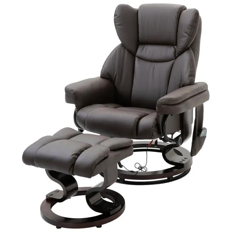 Adjustable Brown Faux Leather Remote Massage Recliner Chair w/ Ottoman by HomePacific