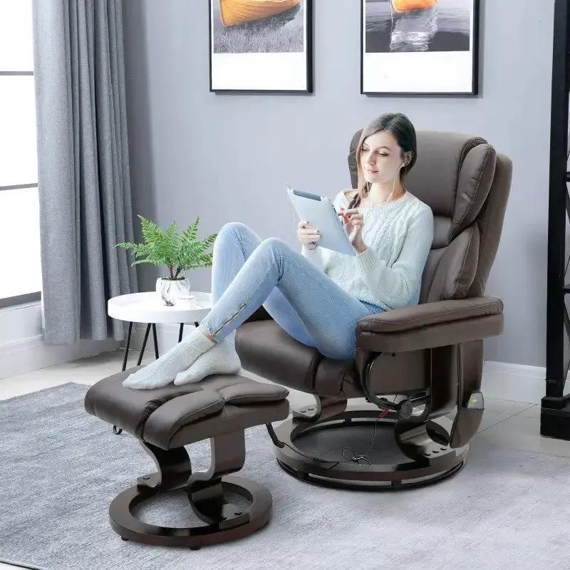 Adjustable Brown Faux Leather Remote Massage Recliner Chair w/ Ottoman by HomePacific