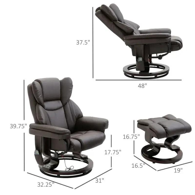 Adjustable Brown Faux Leather Remote Massage Recliner Chair w/ Ottoman by HomePacific