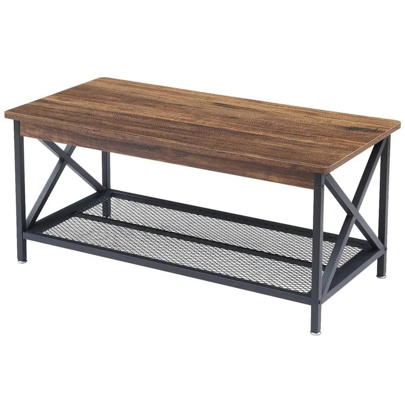 Modern Classic Metal Wood Coffee Table with Bottom Storage Shelf by HomePacific