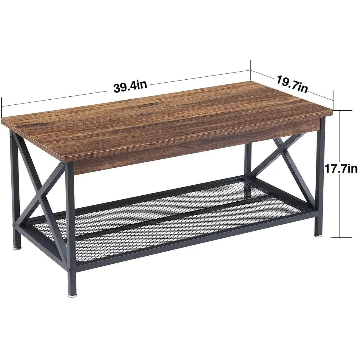 Modern Classic Metal Wood Coffee Table with Bottom Storage Shelf by HomePacific