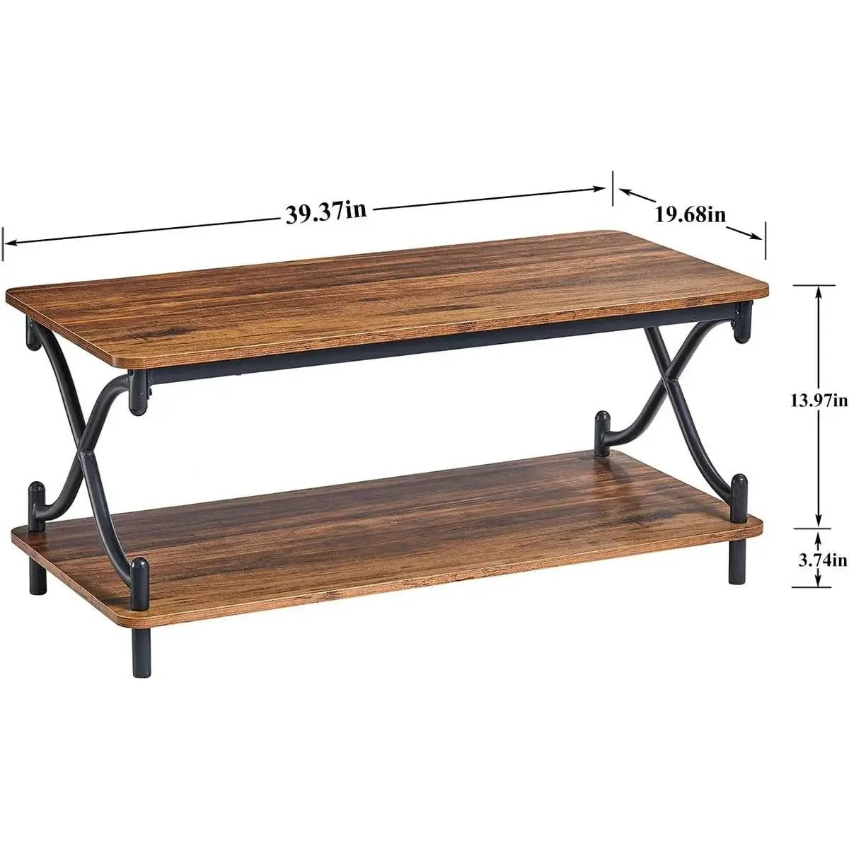 Modern Industrial Black Metal Brown Wood Coffee Table with Lower Storage Shelf by HomePacific