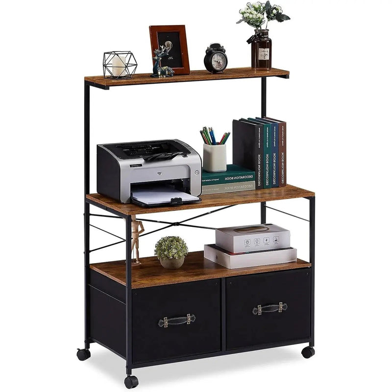 Industrial Metal Wood Printer Stand File Cabinet with Fabric Drawers by HomePacific