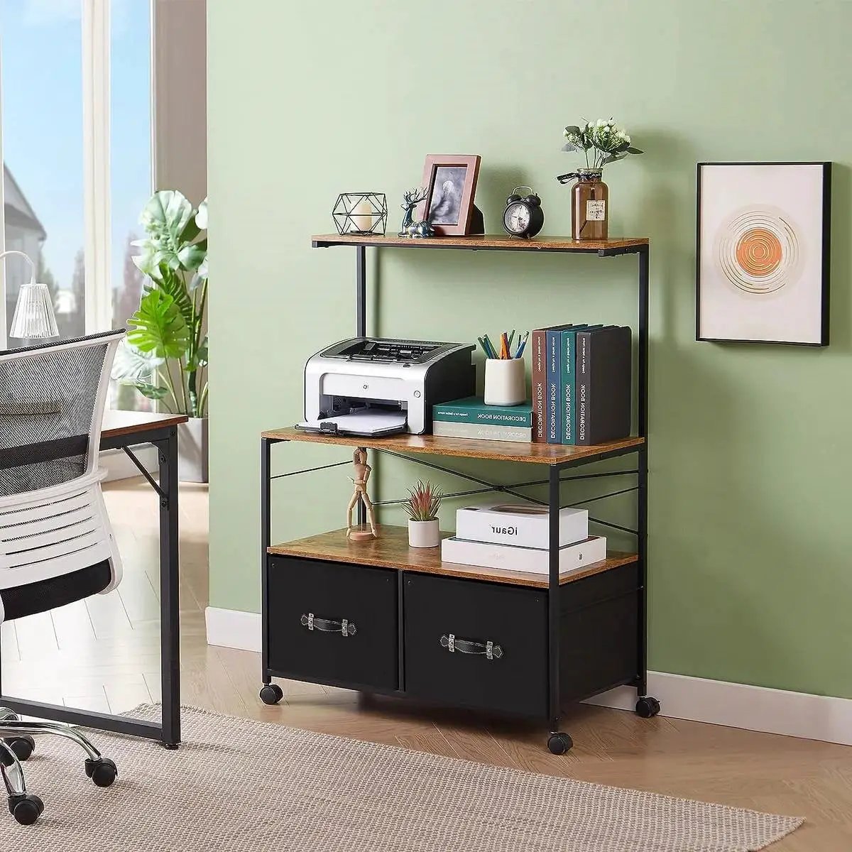 Industrial Metal Wood Printer Stand File Cabinet with Fabric Drawers by HomePacific