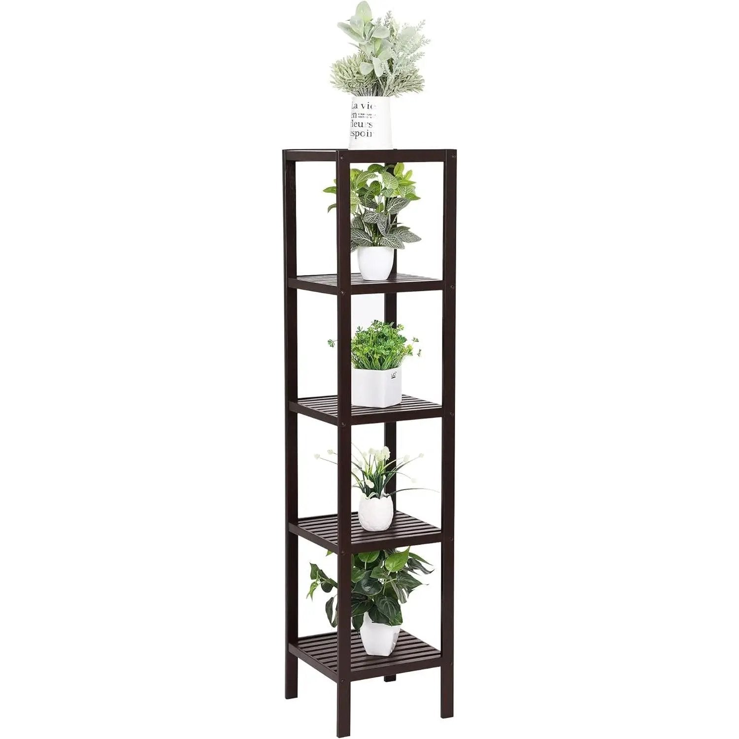 Brown Bamboo Wood 4-Shelf Versatile Storage Unit Rack Narrow Bookcase by HomePacific