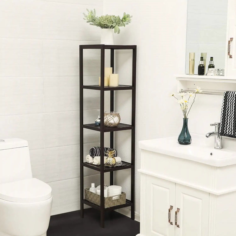 Brown Bamboo Wood 4-Shelf Versatile Storage Unit Rack Narrow Bookcase by HomePacific