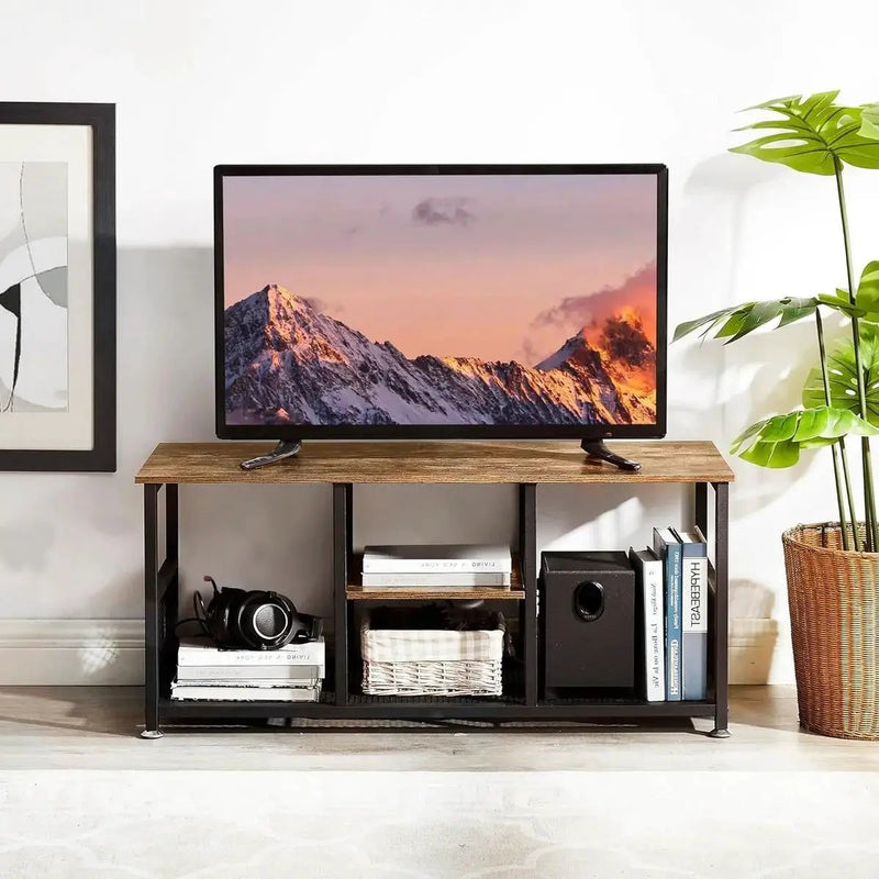 Industrial Modern Metal Wood TV Stand with Media Storage Shelf by HomePacific