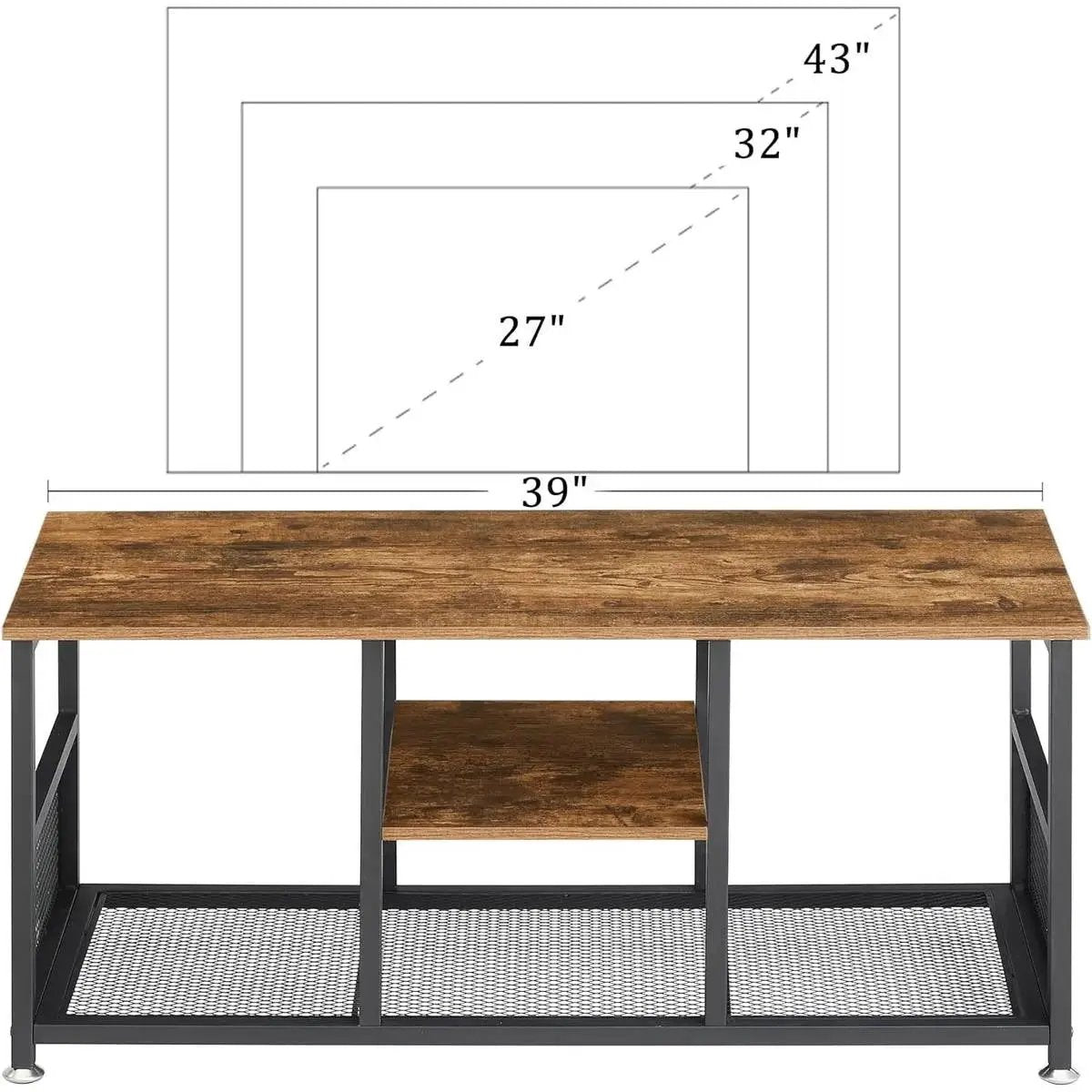 Industrial Modern Metal Wood TV Stand with Media Storage Shelf by HomePacific
