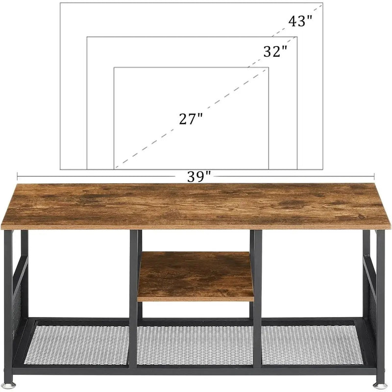 Industrial Modern Metal Wood TV Stand with Media Storage Shelf by HomePacific