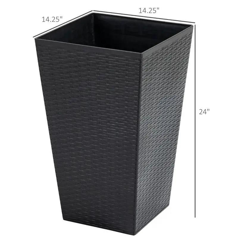 Set of 3 - Brown Faux Rattan Plastic Tall Large Flower Pots by HomePacific