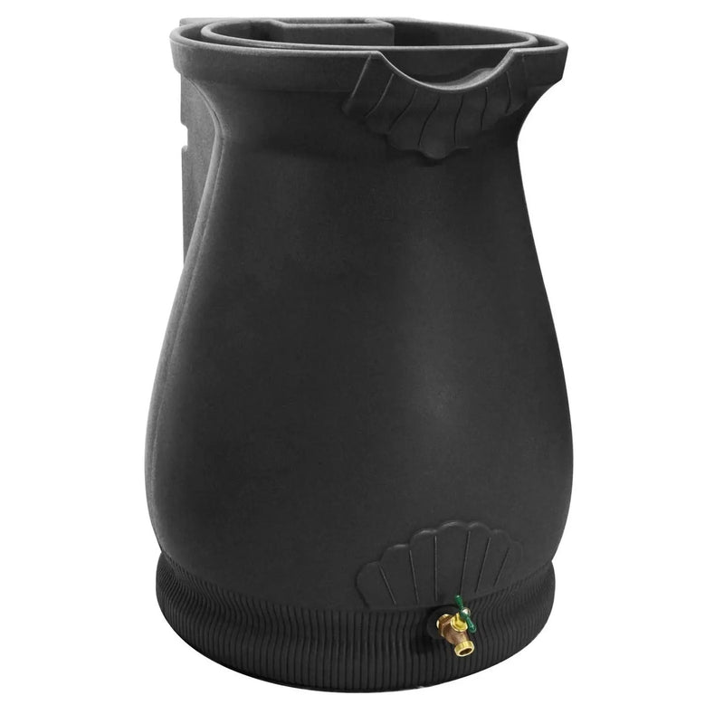 Black 65-Gallon Plastic Urn Rain Barrel with Planter Top by HomePacific