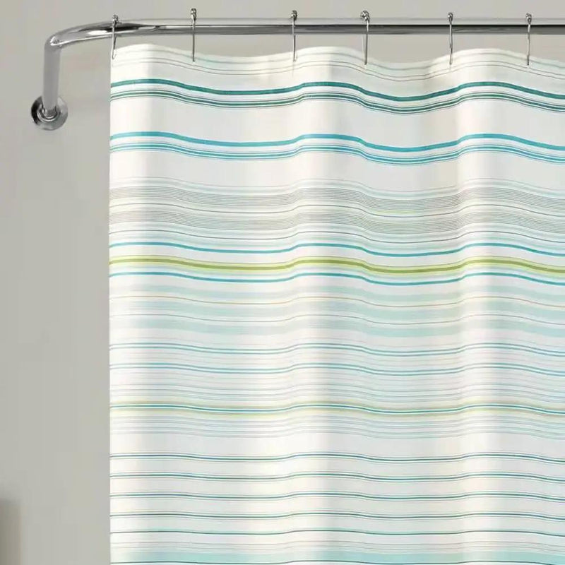 72-inch Sea Breeze Blue Green White Cabana Stripe Cotton Shower Curtain by HomePacific