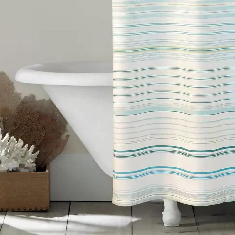 72-inch Sea Breeze Blue Green White Cabana Stripe Cotton Shower Curtain by HomePacific