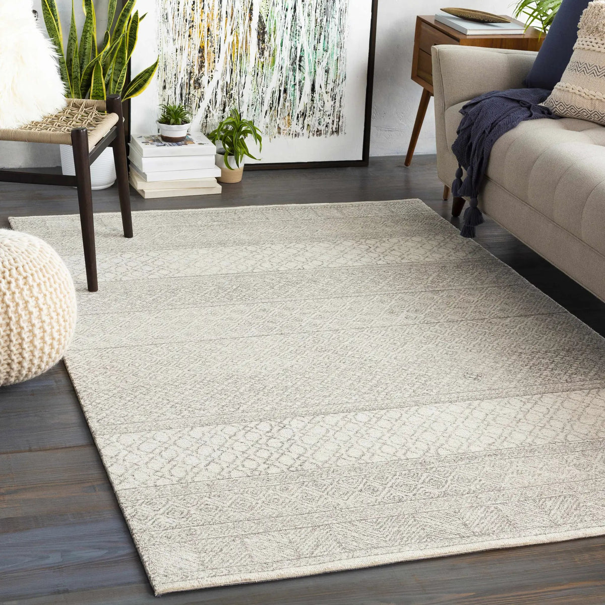 Basinger Tufted Maroc Wool Rug, installed in a room