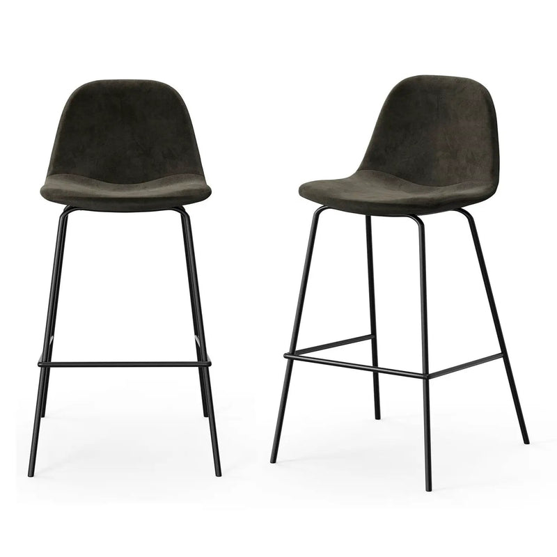 Set of 2 - Modern Counter Height Barstool with Low Back Dark Grey Fabric Seat by HomePacific