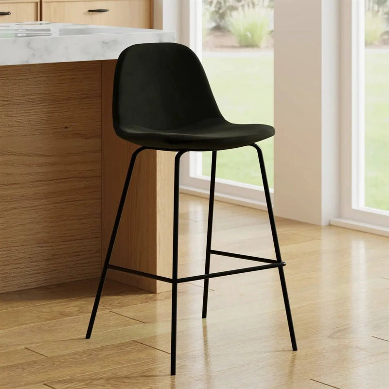 Set of 2 - Modern Counter Height Barstool with Low Back Dark Grey Fabric Seat by HomePacific