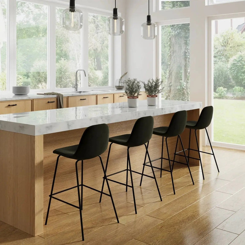 Set of 2 - Modern Counter Height Barstool with Low Back Dark Grey Fabric Seat by HomePacific
