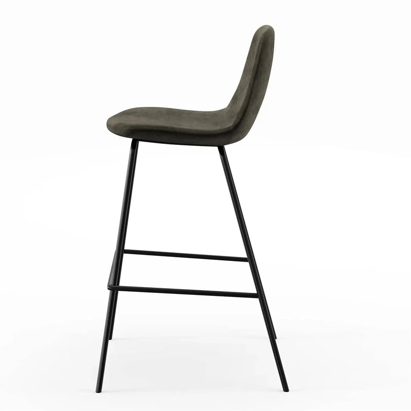 Set of 2 - Modern Counter Height Barstool with Low Back Dark Grey Fabric Seat by HomePacific