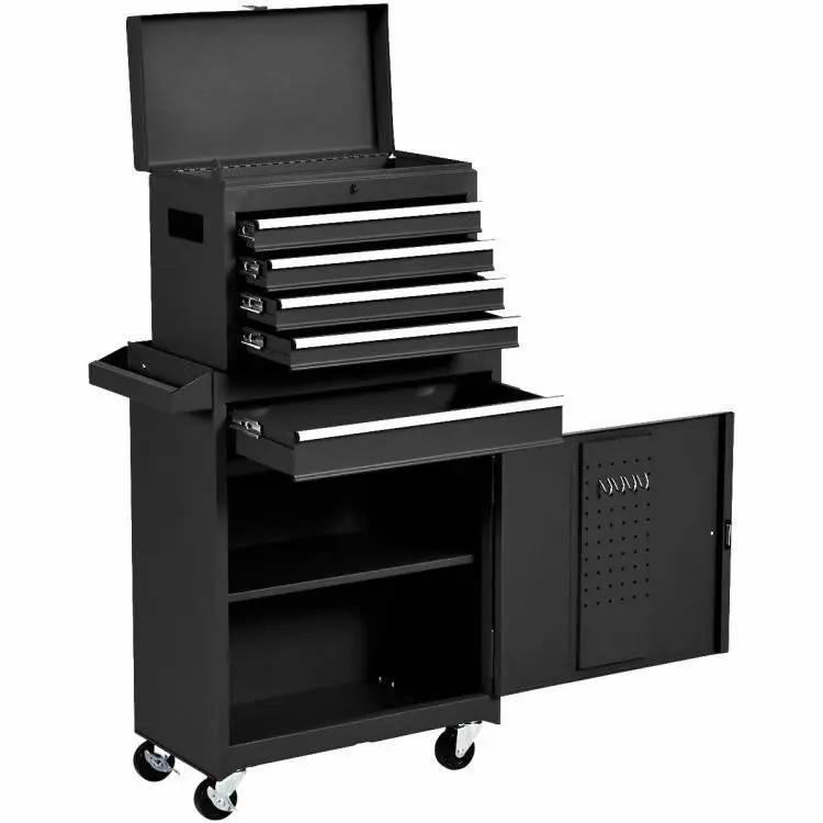 Black Heavy Duty Steel Lockable Rolling Garage Tool Chest Mobile Storage Cart by HomePacific