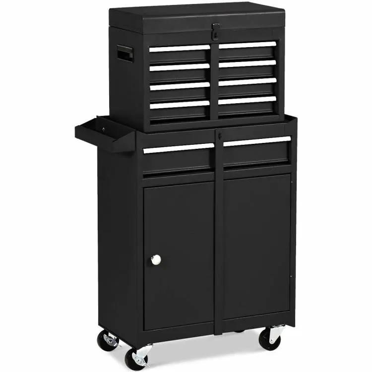 Black Heavy Duty Steel Lockable Rolling Garage Tool Chest Mobile Storage Cart by HomePacific