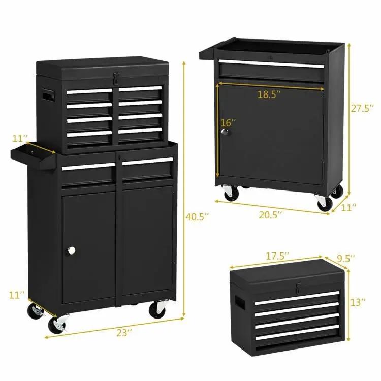 Black Heavy Duty Steel Lockable Rolling Garage Tool Chest Mobile Storage Cart by HomePacific