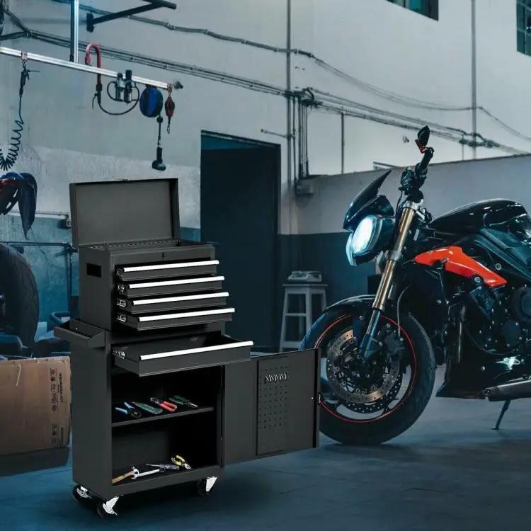 Black Heavy Duty Steel Lockable Rolling Garage Tool Chest Mobile Storage Cart by HomePacific