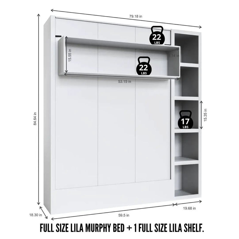Easy-Lift Full Murphy Wall Bed in Dark Grey with Bookshelf by Sharicks