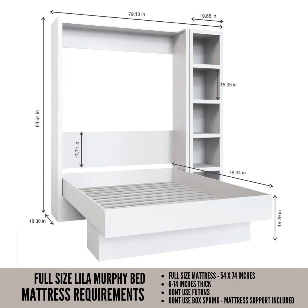 Easy-Lift Full Murphy Wall Bed in Grey with Bookshelf by Sharicks