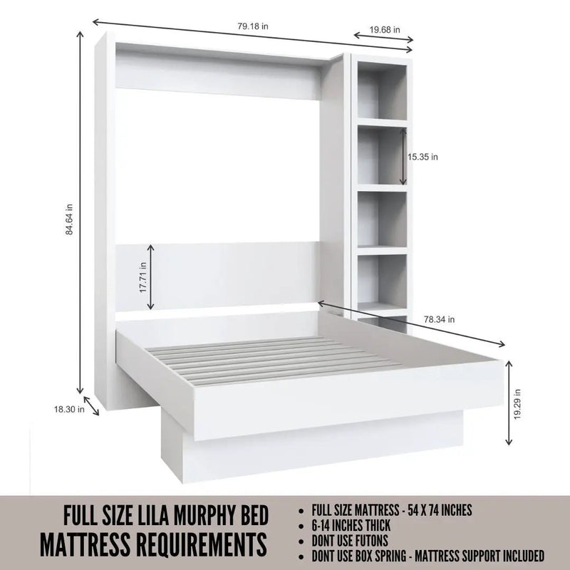 Easy-Lift Full Murphy Wall Bed in Grey with Bookshelf by Sharicks