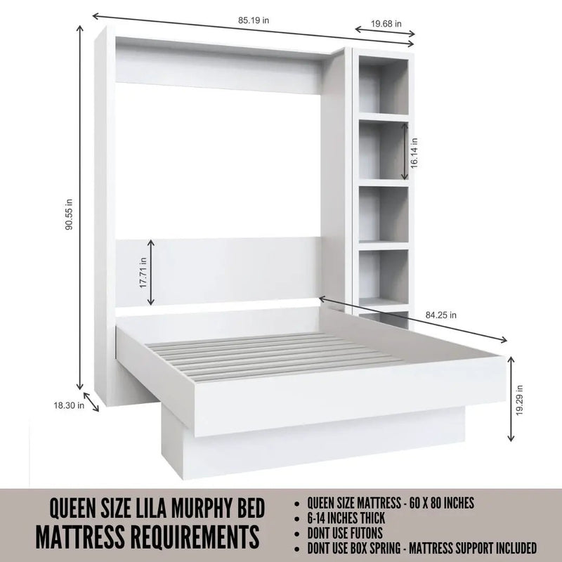 Easy-Lift Queen Murphy Wall Bed in Grey with Bookshelf by Sharicks