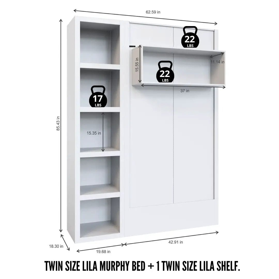 Easy-Lift Twin Murphy Wall Bed in Black with Bookshelf by Sharicks