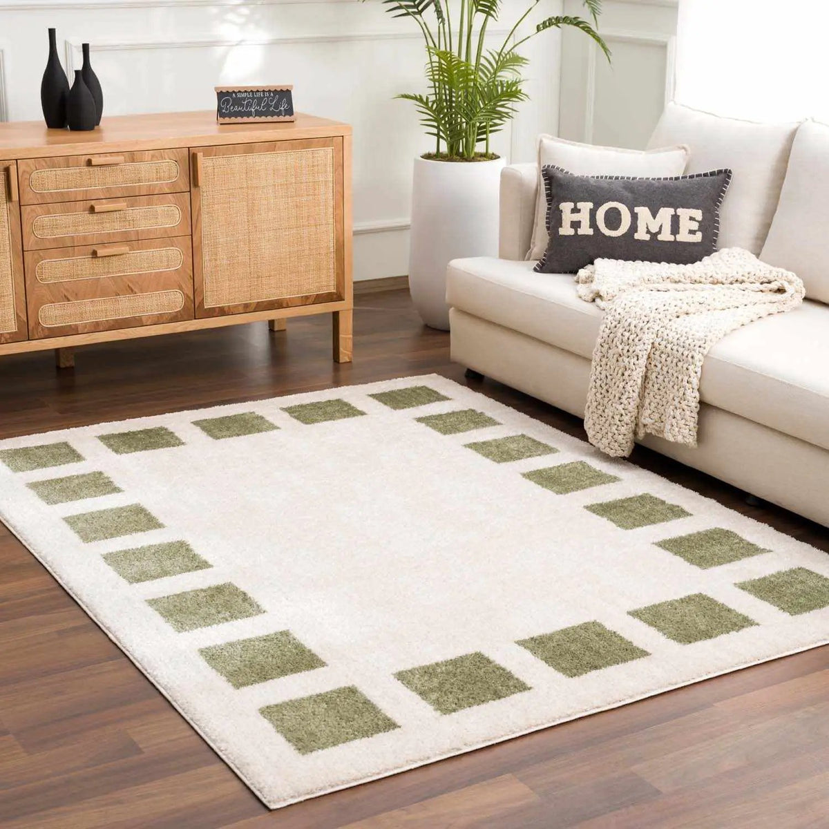 Beynon Green Washable Area Rug, installed in a room