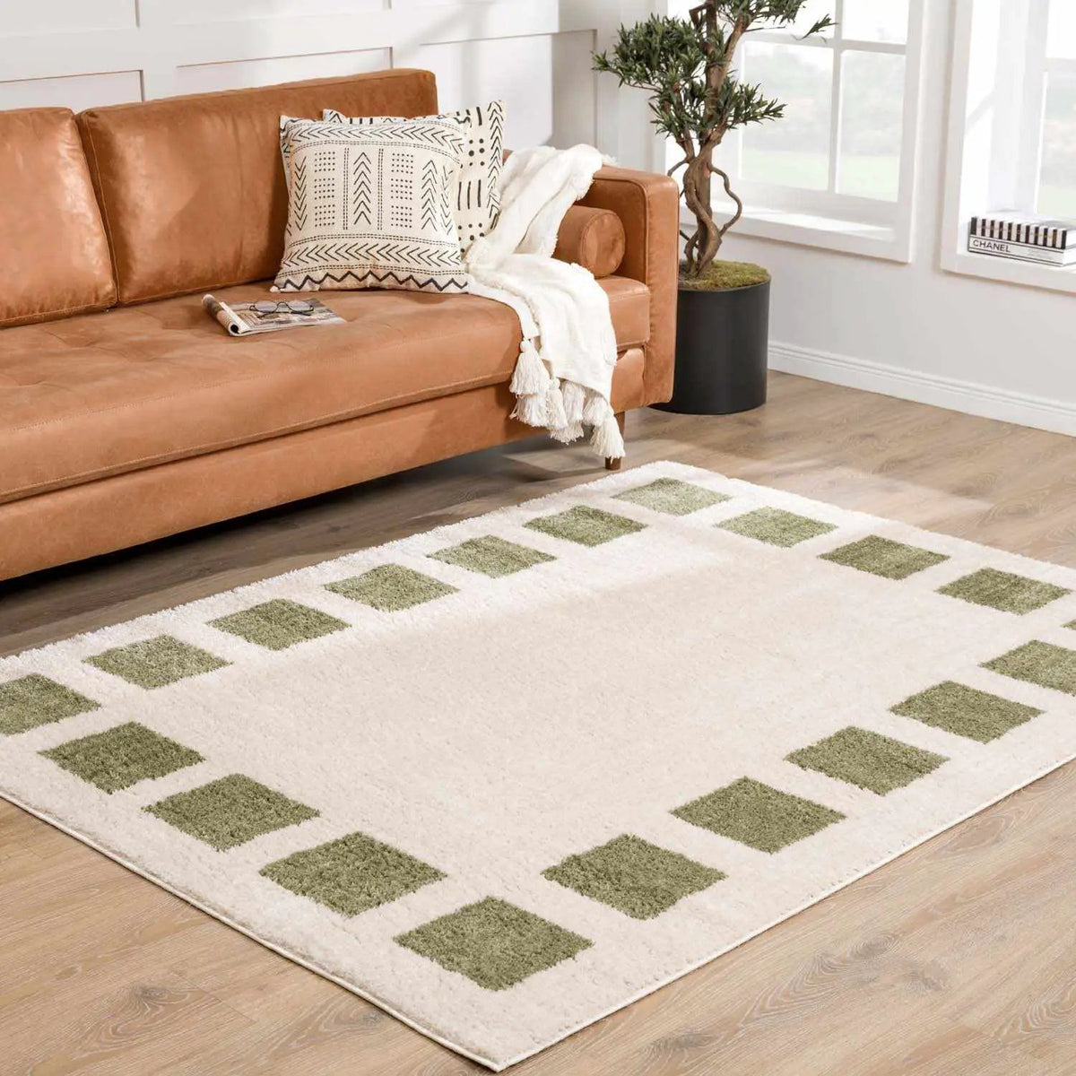 Beynon Green Washable Area Rug, installed in a room 2