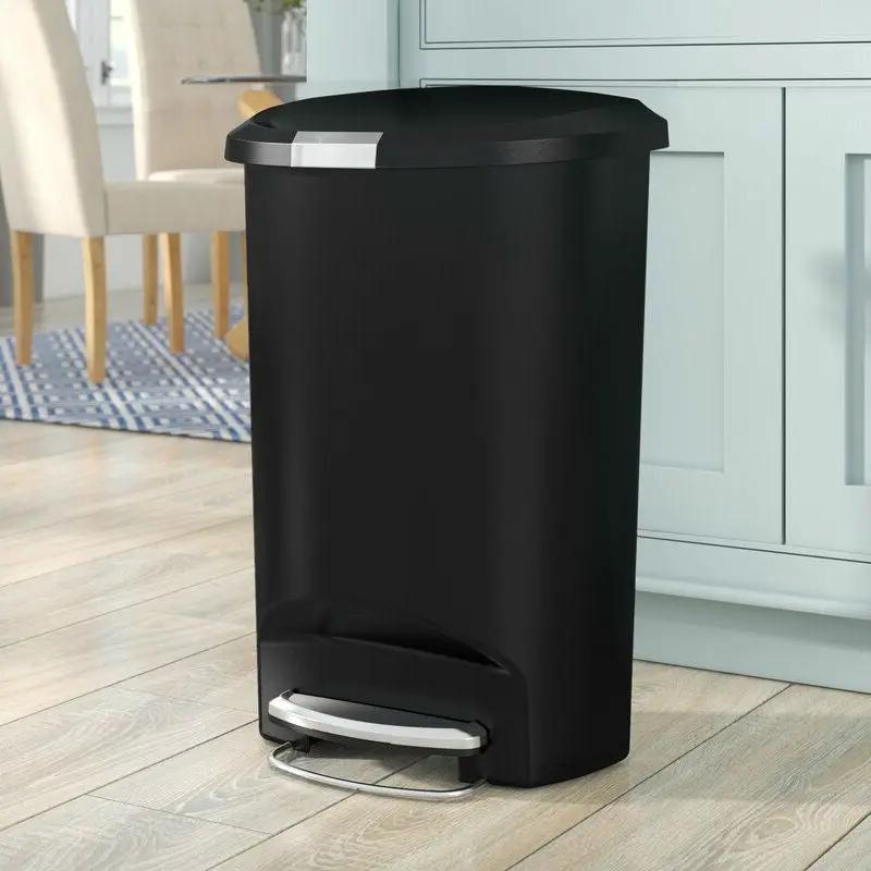 Black 13-Gallon Kitchen Trash Can with Foot Pedal Step Lid by HomePacific