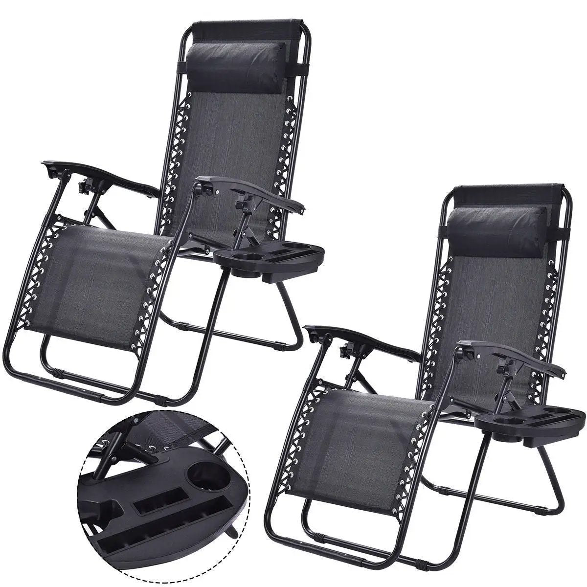 Set of 2 Black Folding Outdoor Zero Gravity Lounge Chair Recliner by HomePacific